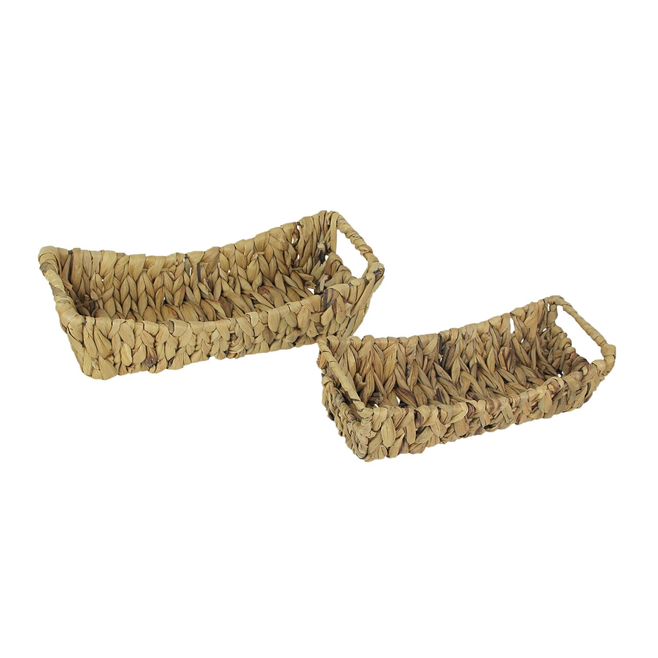 Set of 2 Rectangular Natural Wicker Woven Basket Display Trays Home Storage